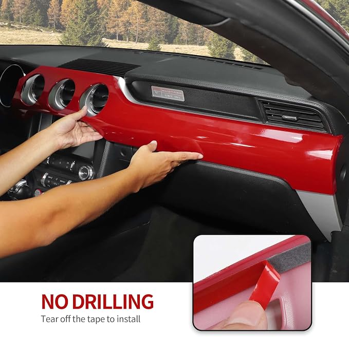 CheroCar for Mustang Center Console Dashboard Panel Trim Cover Kit Meter Frame Interior Decoration Accessories for Ford Mustang 2015-2025 (Red)
