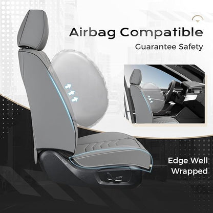 Coverado Leather Seat Covers, Gray Seat Covers Full Set, Car Seat Covers Front Seats and Back, Waterproof Faux Leather Car Seat Cushion Car Seat Protector Universal Fit for Most Cars Trucks SUV