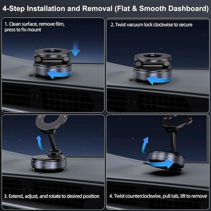 Jikasho Vacuum Magnetic Car Phone Holder for Magsafe, Hands-Free 360° Adjustable Suction Cup Phone Mount for Car/Gym/Mirror/Smooth Surface, Compatible with iPhone & Android (Space Grey)