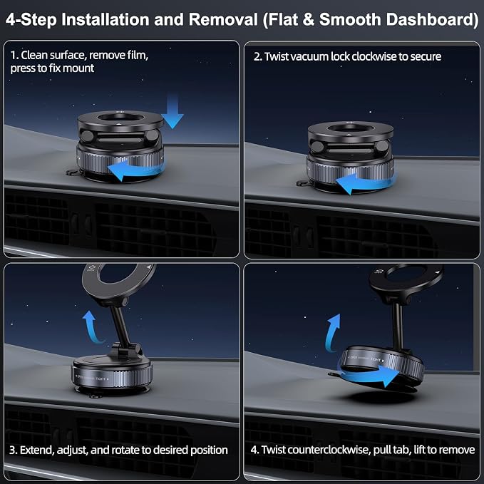 Jikasho Vacuum Magnetic Car Phone Holder for Magsafe, Hands-Free 360° Adjustable Suction Cup Phone Mount for Car/Gym/Mirror/Smooth Surface, Compatible with iPhone & Android (Stellar Gray)