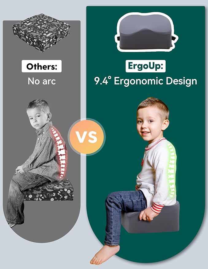 Babelio Ergo-Designed Booster Seat for Kitchen Chair, Promote Proper Upright Posture, Toddler Booster Seat for Dining Table, Removable & Washable Cover, Suitable for 18 Months to 5 Years, Dark Grey