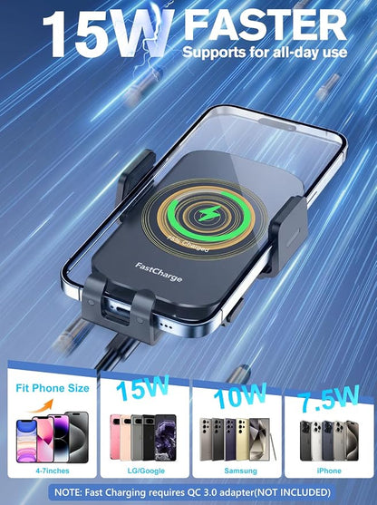 Wireless Car Charger, 15W Fast Charging Auto-Clamping Phone Holder Phone Mount【Windshield+Vent+Dash】 Car Accessories for Women Men fit for iPhone 17 16 15 14 13 12 Pro Max 11 XR XS, Samsung Galaxy