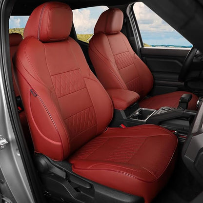 EKR Tacoma Car Seat Covers Custom Fit for Toyota Tacoma (Petrol) 2024 2025 2026 DoubleCab/CrewCab SR/SR5/TRD Sport/TRD Off-Road/Limited -Truck Seat Covers Full Set,Faux Leather(Burgundy)