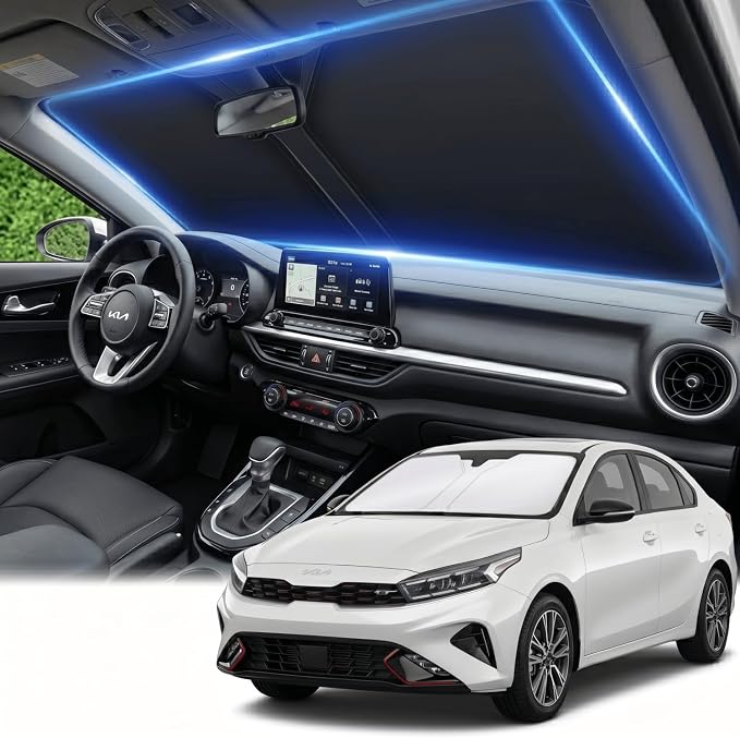 for Kia Forte Windshield Sun Shade 2019-2024 2025 Sunshade Front Window Shade Custom Fit Forte Accessories Sun Visor Foldable Shade Blocks UV Rays Accessories