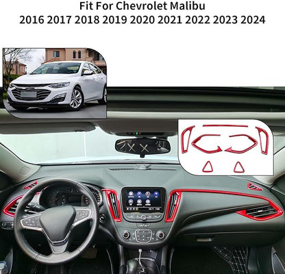 Car Center Console Air Conditioning Air Vent Outlet Trim Cover Kit for Chevrolet Chevy Malibu 2016-2024, ABS Dashboard Side A/C Vent Frame Panel Protective Cover Interior Decorative Accessories (Red)