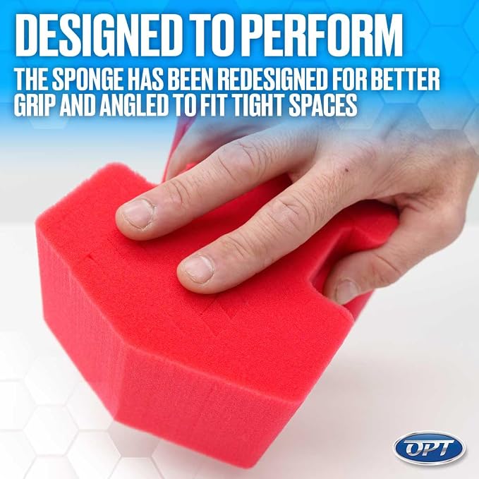 Optimum Big Red Sponge 2.0 Better Grip and Access Tight Spaces - Safe for All Paint Types, Use for Rinseless Car Wash and Car Wash Soap, Made in USA