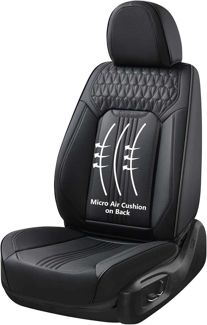 Coverado Seat Covers, Car Seat Covers Front Seats, Black Seat Cover, Waterproof Car Seat Cushion, Front Car Seat Covers Leatherette Car Seat Protector Universal Fit Most Cars