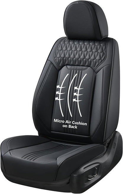 Coverado Seat Covers, Car Seat Covers Front Seats, Black Seat Cover, Waterproof Car Seat Cushion, Front Car Seat Covers Leatherette Car Seat Protector Universal Fit Most Cars