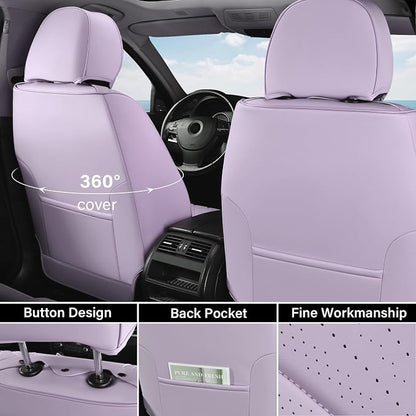 Coverado Seat Covers Full Set, Purple Car Seat Covers, Waterproof Car Seat Cover with Lumbar Support, Leather Car Seat Cushion Protector, Car Seat Covers Universal Fit Most Cars