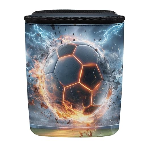 Talayituse Soccer Ball Lightning Print Car Trash Can with Lid, Leak Proof Auto Trash Bag Hanging Vehicle Garbage Can Multipurpose Storage Container for Back Seat Road Trip