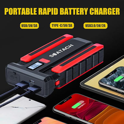 Scatach Jump Starter 5000A, 12V Car Battery Jump Starter Battery Pack (up to 10.0L Gasoline and 8.0L Diesel Engine), Portable Jump Box with Jumper Cable, LED Display, Flashlight