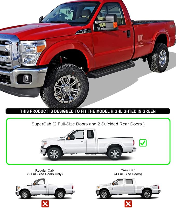 APS Running Boards (Nerf Bars Side Steps Step Bars) Compatible with Ford F250 F350 Super Duty 1999-2016 Regular Cab (Black Powder Coated Running Board Style)