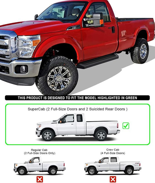 APS Running Boards (Nerf Bars Side Steps Step Bars) Compatible with Ford F250 F350 Super Duty 1999-2016 Regular Cab (Black Powder Coated Running Board Style)
