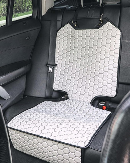 Owleys Set Seat Back Organizer & Car Seat Protector Hexy Waterproof & Non-Slip Protector for Child Car Cushion for Leather and Fabric Seats (White)
