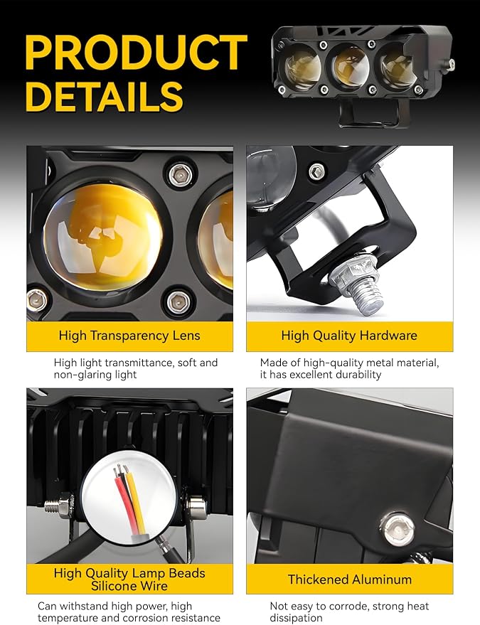 Motorcycle Driving Lights Yellow White Dual Color 8-85V 40W LED Fog Lights Waterproof Spotlight Auxiliary Lights for Motorcycle ATV UTV SUV Truck Boat Tractor Universal 2 Pack