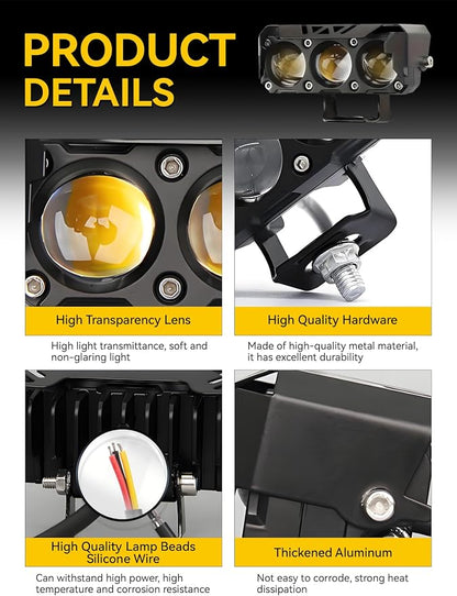 Motorcycle Driving Lights Yellow White Dual Color 8-85V 40W LED Fog Lights Waterproof Spotlight Auxiliary Lights for Motorcycle ATV UTV SUV Truck Boat Tractor Universal 2 Pack