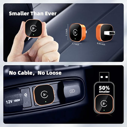 【2026 Upgarded】 Wireless CarPlay Adapter for iPhone, Mini USB Design for Cars with Wired CarPlay, Fast Connection,5.8GHz WiFi, Compatible with iOS 10+ & iPhone 6+, USB/Type C,Plug and Play（Orange）