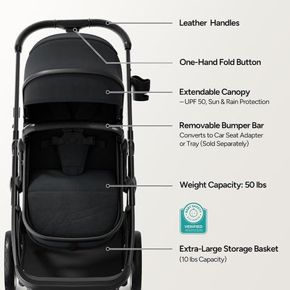 Mompush Wiz 2 in 1 Baby Stroller with Infant Pramette Mode, One Hand Fold Convertible Newborn to Toddler Stroller with Reversible Seat and Large UPF 50+ Canopy