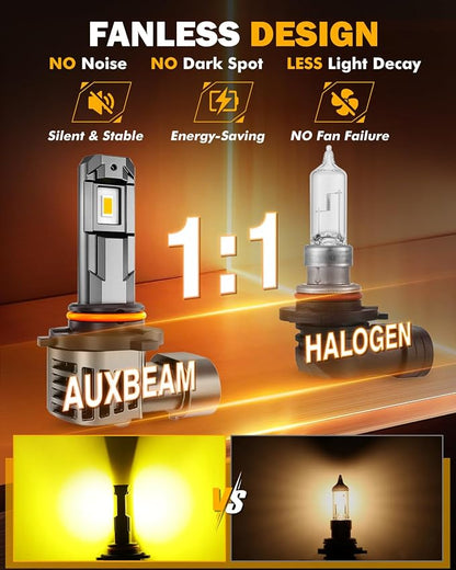 Auxbeam H10 9140 9145 Fog Lights, 3000K Golden Yellow, 12000LM Super Bright 600% Brighter, Enhanced Visibility for Fog & Off-Road, Plug and Play, Pack of 2