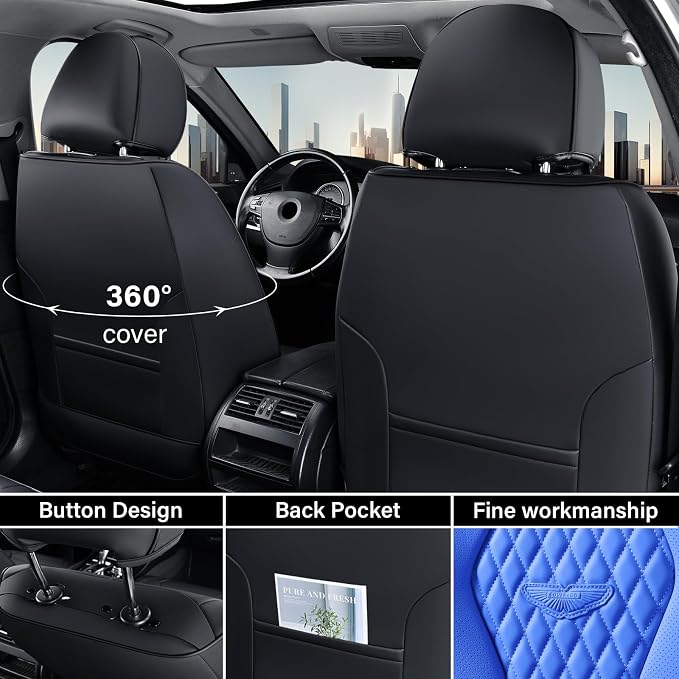 Coverado Automotive Seat Covers Front Seats, Seat Covers 2 Pack, Blue Car Seat Cover, Waterproof Auto Seat Covers, Car Seat Cushion, Front Car Seat Covers Leather Car Seat Protector Fit for Most Cars
