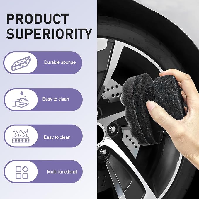 2PCS Tire Shine Applicator Pad, Reusable Foam Car Dressing Applicator Polishing Sponge Pads, Durable Hex-Grip Automotive Detailing Sponge Tool Universal for Most Vehicles