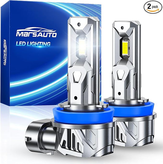 Marsauto H11 H9 H8 Light Bulbs 40,000LM, 6500K Cool White, 1:1 Mini Size, 8X Brightest Fog Bulb, 80000Hrs Lifespan, CANBUS Ready, Plug & Play, Pack of 2