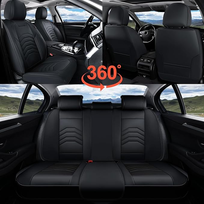 Coverado Car Seat Covers, 5 Seats Black Seat Covers for Cars, Front and Back Seat Cover for Cars Luxury Faux Leather Waterproof Seat Covers Car Seat Protector Universal Fit for Most Cars Trucks SUV