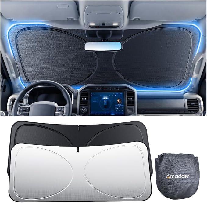 Truck Windshield Sun Shade for F-150/Silverado/Tundra/RAM 1500/Sierra & More | Multi-Layer UV Block & Heat Insulation | Keeps Car Cool & Protects Interior, L (64" L x 34" W)