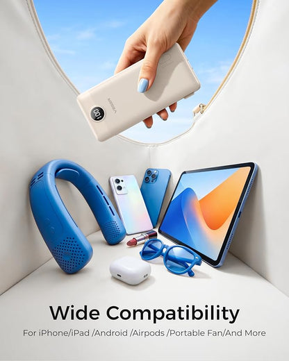 VEGER Portable Charger with Built-in AC Plug and Cables, All in One 10000mAh Ultra Slim Power Bank Emergency Fast Charging for Travel Battery Pack Compatible with iPhone, Samsung, Android, Coffee