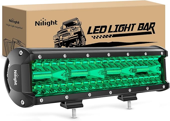 Nilight 12 Inch LED Light Bar Green Triple Row 240W Spot Flood Combo Off Road Driving Fog Fishing Hunting Emergency Safety Lighting for UTV Pick-up Van Boat Tractor