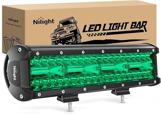 Nilight 12 Inch LED Light Bar Green Triple Row 240W Spot Flood Combo Off Road Driving Fog Fishing Hunting Emergency Safety Lighting for UTV Pick-up Van Boat Tractor