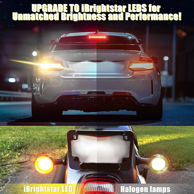 iBrightstar 3157 LED Bulb Amber, 3157a LED Turn Signal Bulbs Super Bright for vehicle Blinker Lights and Turn Signal Lights, 2 Pack