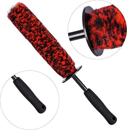 3 Pcs Soft Wheel Brushes for Cleaning Wheels Kit - 1x Synthetic Soft Car Wheel Rim Brush，1x Long Handle Cleaning Brush and 1x Car Detail Brush, Clean Dirty Wheel…