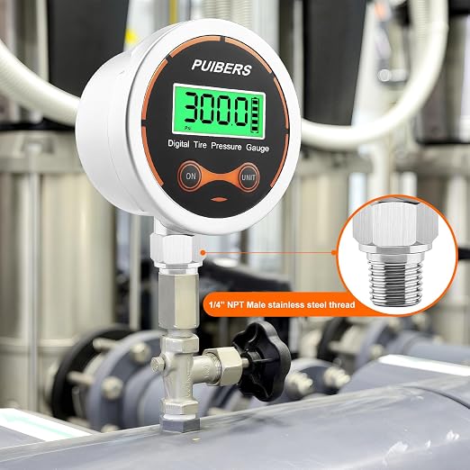 300 Psi Digital Water Pressure Gauge 1/4 NPT Lower Mount，Media Water, Air or Oil Pressure Gauge 304 Stainless ±0.25% Accuracy,Suitable for Home Water Pipe, HVAC,Air Pressure Measuring