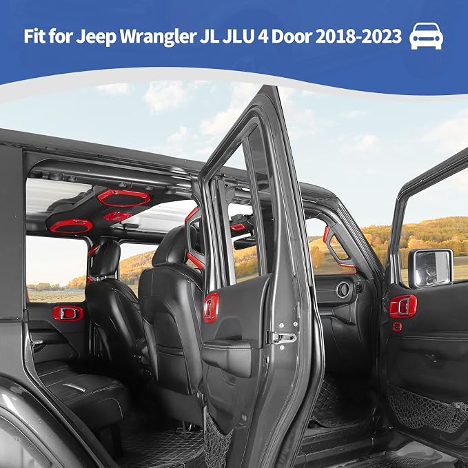RT-TCZ for Wrangler JL Interior Trim Kit Red, Inner Door Handle Bowl Cover Speaker Trim for Jeep Wrangler JL JLU 4-Door 2018-2023 Red Interior Accessories 21pcs