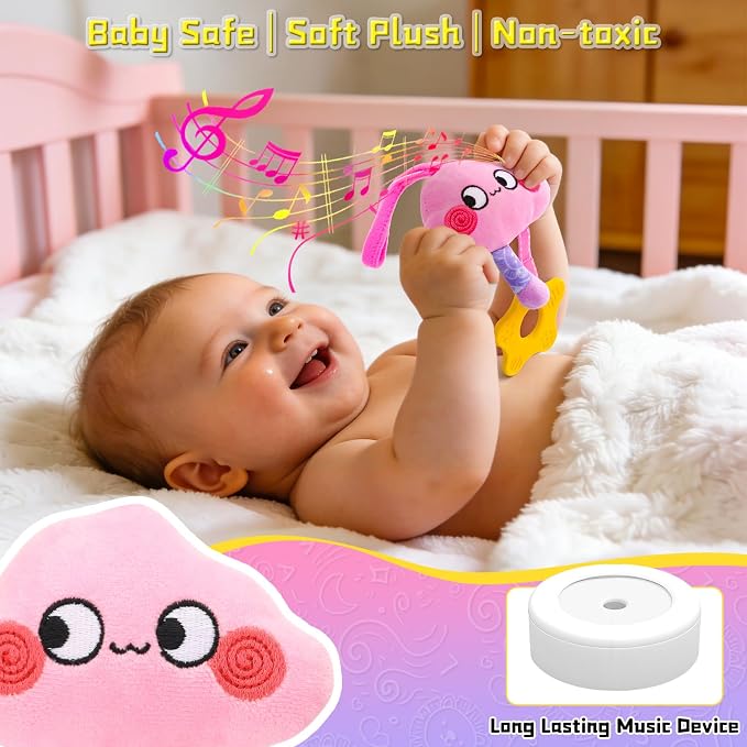 Musical Car Seat Toy for Babies 0-12 Months Girl, Unicorn Activity Hanging Toy Accessories Stroller Toy with Soothing Music