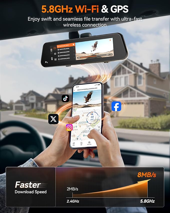 WOLFBOX G900 PRO Mirror Dash Cam with 8MP STARVIS IMX678, 12 inches Rear View Mirror Camera with Front 4K and Rear 2.5K, Included 128GB Card, Voice Control, 5.8GHz WiFi, Loop Recording, G-Sensor & GPS