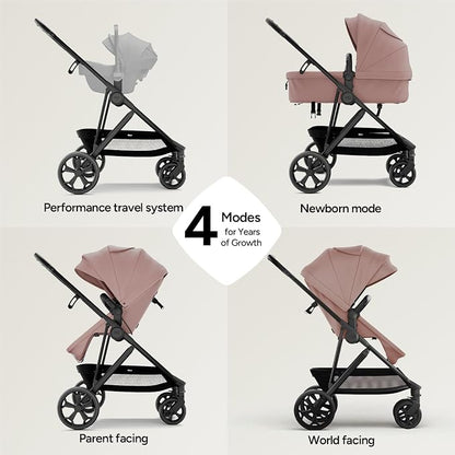 Mompush Wiz Pro 2-in-1 Baby Stroller, Full-Size All-Terrain Premium Stroller with Newborn Mode and Reversible Seat, Snack Tray Included, Large UPF 50+ Canopy & Storage Basket