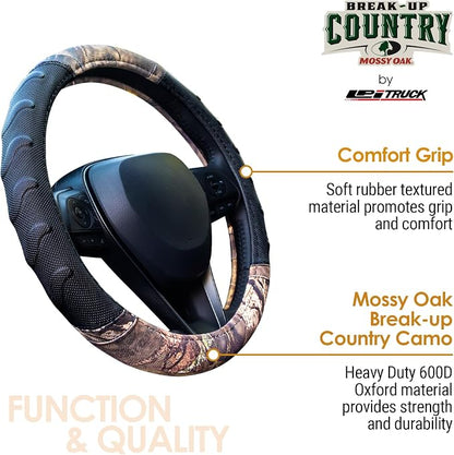 Mossy Oak Steering Wheel Cover with Comfort Grip; Heavy Duty 600D Oxford Material with Mossy Oak Break-up Country Camouflage; Fits Sedans Compact SUVs Mini Vans with Steering Wheel Size 14.5" to 15"