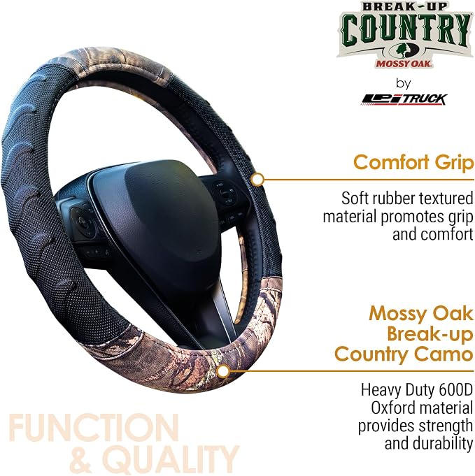 Mossy Oak Steering Wheel Cover with Comfort Grip; Heavy Duty 600D Oxford Material with Mossy Oak Break-up Country Camouflage; Fits All Large Trucks and SUVs with Steering Wheel Size 15.5" to 16"