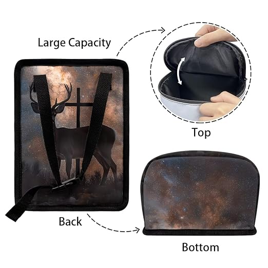 Talayituse Galaxy Deer Cross Print Car Trash Bin, Large Size Auto Trash Can Adjustable Portable Garbage Can with Lid, Vehicle Hanging Bag for Headrest Front Back Seat
