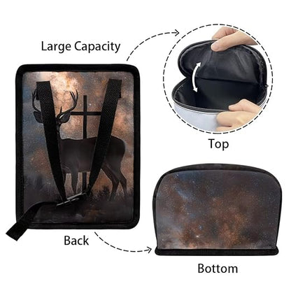 Talayituse Galaxy Deer Cross Print Car Trash Bin, Large Size Auto Trash Can Adjustable Portable Garbage Can with Lid, Vehicle Hanging Bag for Headrest Front Back Seat