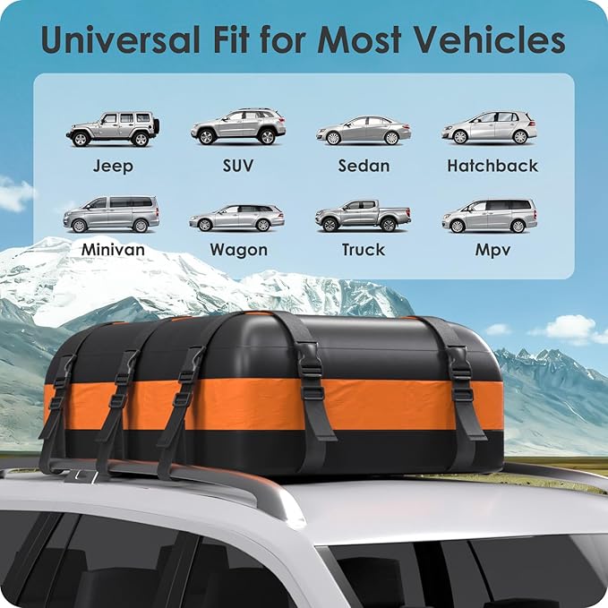 Car Rooftop Cargo Carrier Bag 20 Cubic Feet, 100% Waterproof Heavy Duty Car Roof Bag for All Vehicle with/Without Racks - Anti-Slip Mat, 6 Door Hooks, Storage Bags, 5CM Straps(Orange)