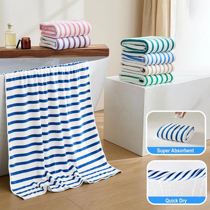 JML Microfiber Beach Towels, 6 Pack, 27" x 55", Large Bath Towel Set for Adult- Cabana Stripe - Absorbent, Quick Drying Lint-Free, No Fading for Summer Party, Pool, Sport, Yoga, Swimming, Dark Blue