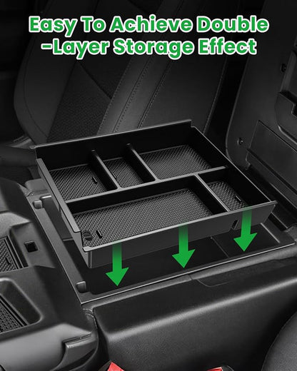 Center Console Organizer, 2PCS Storage Tray Compatible with 2019-2025 Chevy Silverado/GMC Sierra 1500 & 2020-2025 Chevy Silverado/Sierra 2500HD 3500HD (Split-Bench Folding Seat)-Black