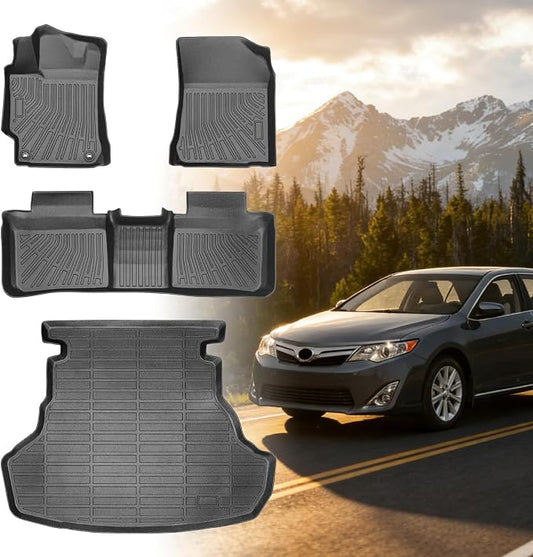 Floor Mats for Toyota Camry 2012 2013 2014 2015 2016 2017, Custom Fit Camry LE SE XLE XSE Hybrid LE SE XLE, 1st & 2nd & Cargo Liner, TPE Anti-Slip Waterproof 2012 Camry Floor Mats Car Accessories