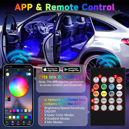 Car Led Light Interior 6 Inch 48LEDs Soft Lighting Frosted Under Dash Foot Well Light RGB, 29 Modes Static/Gradient/Strobe/Music, with Controller App Timer, USB 5V