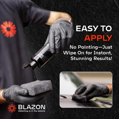 BLAZON Black Trim Restorer – Dye-Infused Plastic Restorer for Faded Exterior Trim, Deep Black Finish, Scratch Correction, Long-Lasting Durability & UV Protection - 4 oz Kit