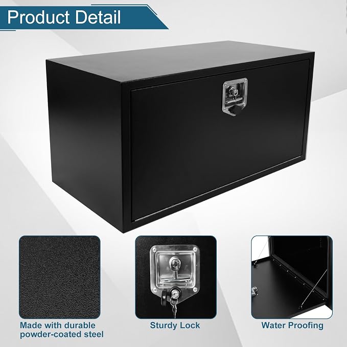 36"X18"X18" Underbody Steel Truck Box Black Heavy Duty Steel Trailer ToolBox Pick Up Truck Tool Box Storage Organizer w/Lock & Keys