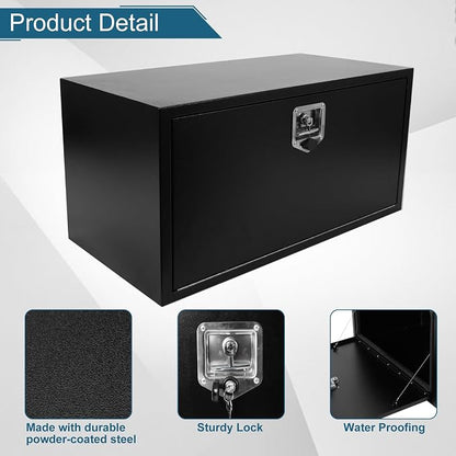 36"X18"X18" Underbody Steel Truck Box Black Heavy Duty Steel Trailer ToolBox Pick Up Truck Tool Box Storage Organizer w/Lock & Keys